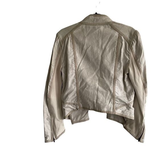 LAMARQUE COLLECTION Alexandra Asymmetrical Linen Leather Moto Biker Jacket M - Picture 7 of 12